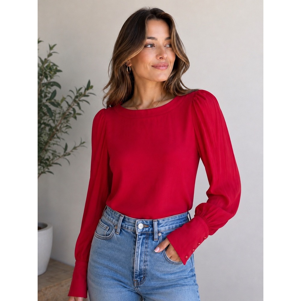 Anthropologie Balloon Sleeve Top Fuchsia Pink XXS Puff Sleeve Blouse NOTE Office